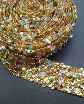 

free shipping 3.5*90cm Gold Rhinestone chain Ribbon Trimming Wedding Decoration for sewing accessories Belt drilling bar code