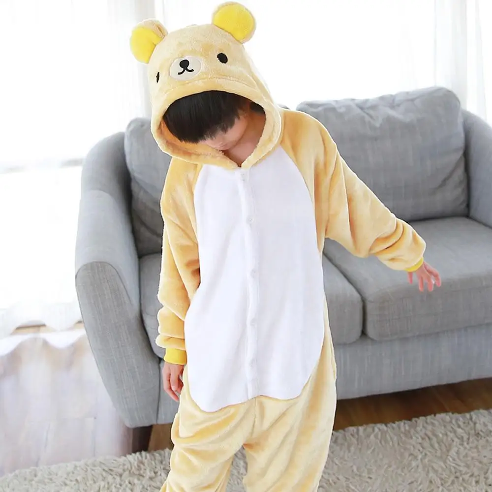 Kigurumi/Детские фланелевые пижамы; детская зимняя одежда для сна; комбинезоны для мальчиков; пижамный комплект для девочек; Пижама с единорогом, тигром, пандой, стежком и животными - Цвет: Easily Bear