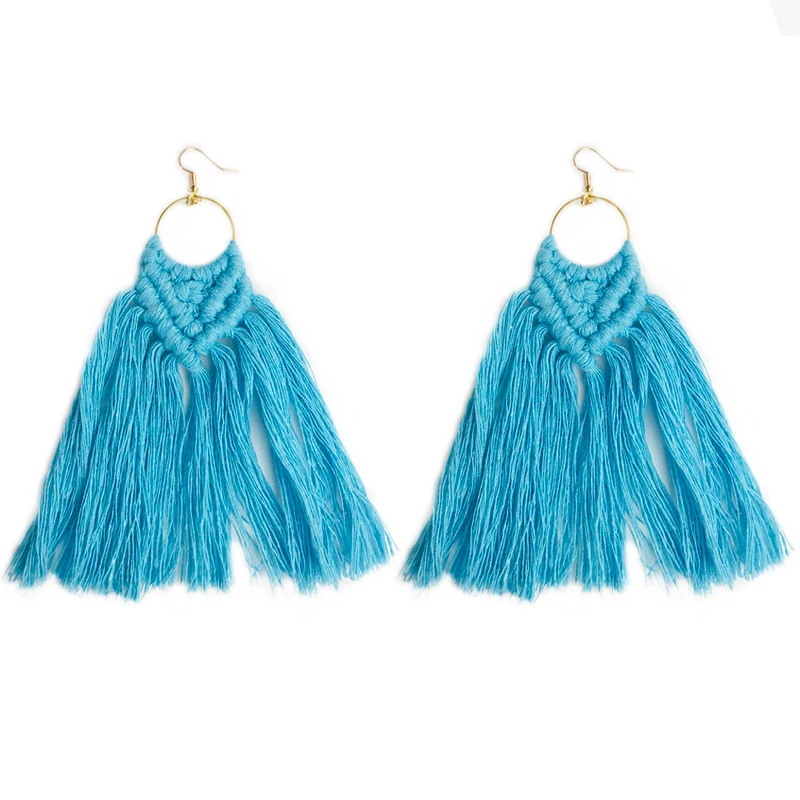 Cpop Elegant Fashion Handmade Weave Macrame Earring Wedding Jewelry Ethnic Feather Fringe Tassel Earrings Hot Bridesmaid Gifts