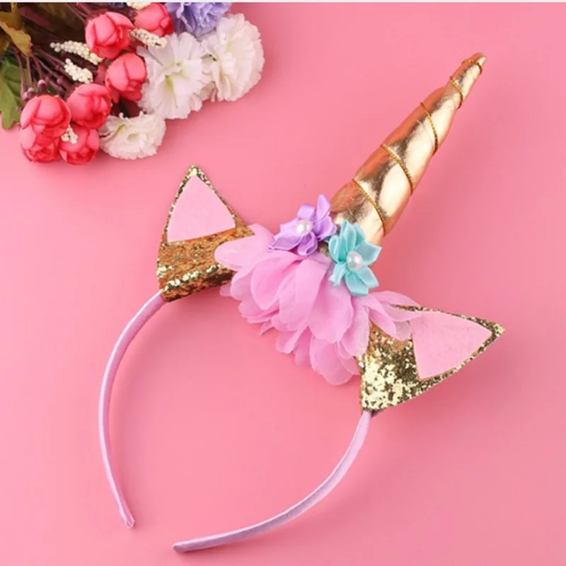 

1PC Handmade Kids Gold Unicorn Headband Horn Glittery Beautiful Christmas Party Headwear Hairband Hair Accessories Gold/Silver