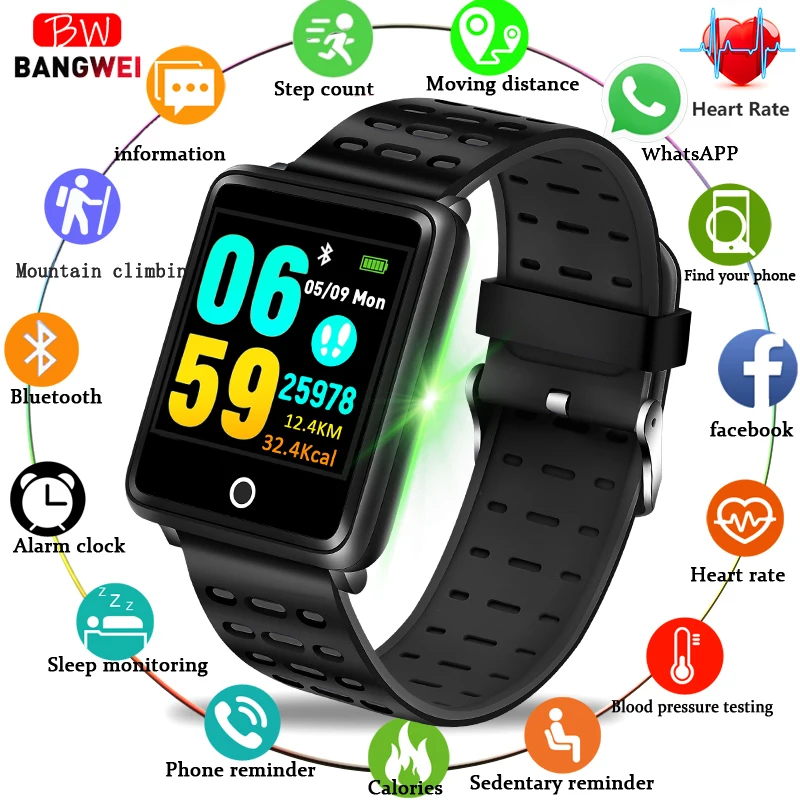 

LIGE Sport Bracelet Depth IP67 Waterproof Smart Watch Blood Pressure Heart Rate Monitor Calorie Pedometer Information Reminder