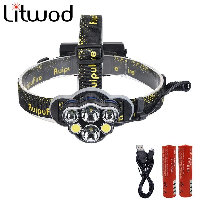 

Litwod Z20 KC06 6Led T6 Headlight super bright led head lamp adjustable Headlamp Headlight portable Head Light Torch USB Charger
