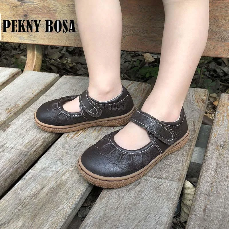 PEKNY BOSA/брендовая кожаная обувь для маленьких девочек; детская обувь; босоножки; кроссовки на мягкой подошве; цвет коричневый; ; Размеры 25-30