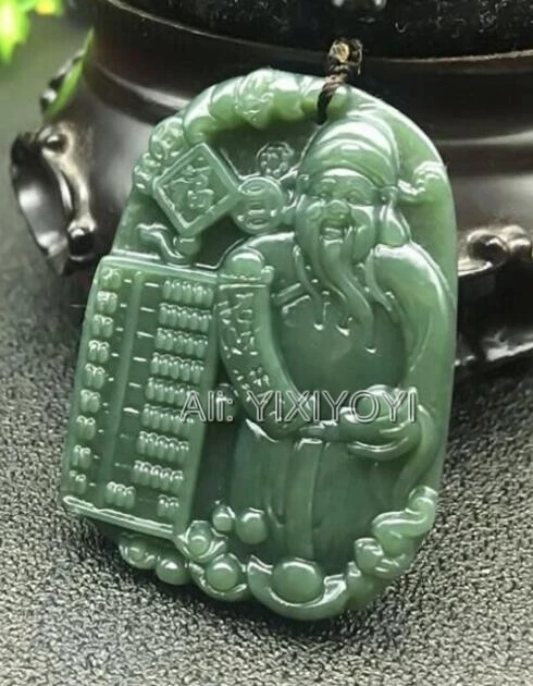 Красивый природный зеленый Хотан нефрит резной китайский Бог богатства Abacus счастливый кулон+ ожерелье сертификат ювелирные изделия