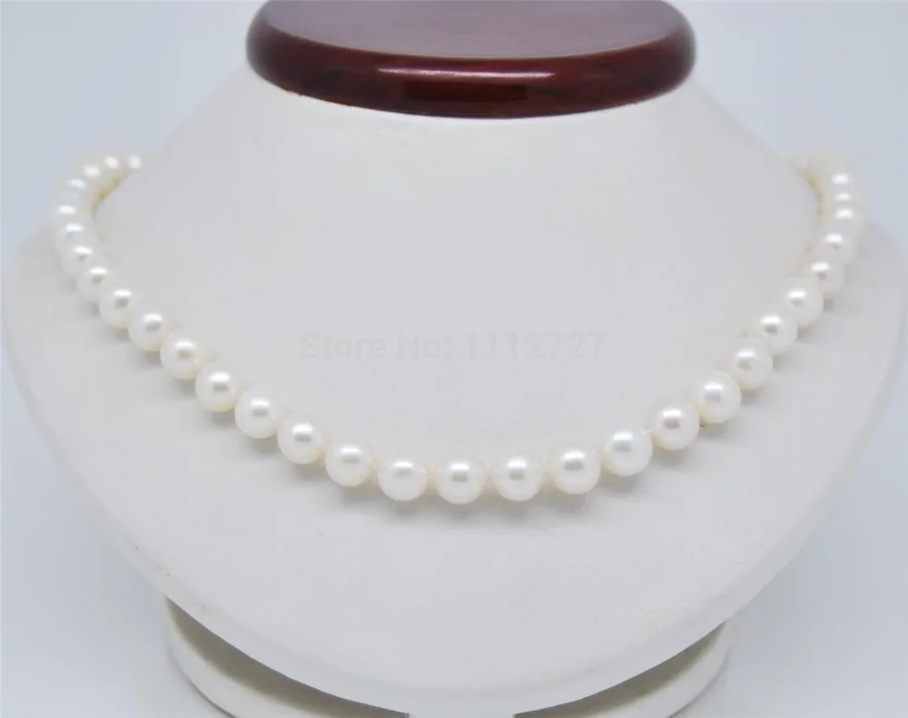 

women Fashion Jewelry Fashion 100% Real 8mm White Sea South Shell Pearl Necklace beads jewelry Natural Stone 18'' AAA Wholesale