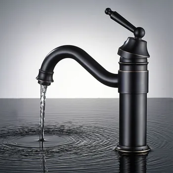 

Antique Basin Faucet Brass Oil Rubbed Black Faucet for Kitchen Black Finish Single Handle Hole Deck Mount Mixer Water Taps