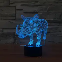 Новый Кабан 7 Красочные 3D лампа luminaria-де-меса светодиодный свет ночи Новинка Luminaria LED 3D светильники USB лампа