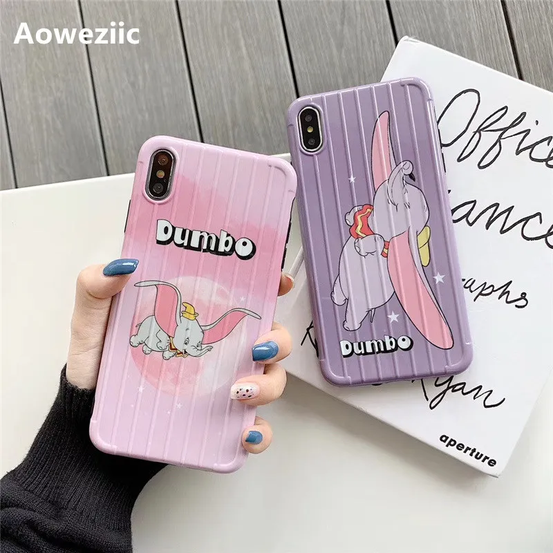 

Aoweziic Purple dumbo travel case 8 7plus phone case for iPhone XS Max XR Silicone shell 6s Female Couple