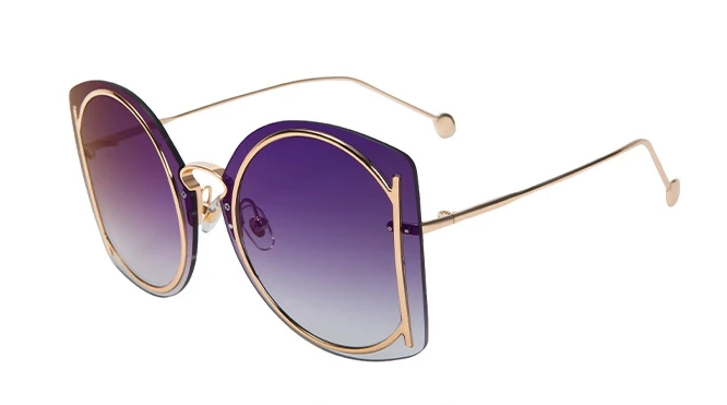 Роскошные солнцезащитные очки без оправы для мужчин и женщин, модные очки UV400 в винтажном стиле 47048 - Цвет линз: gold blue