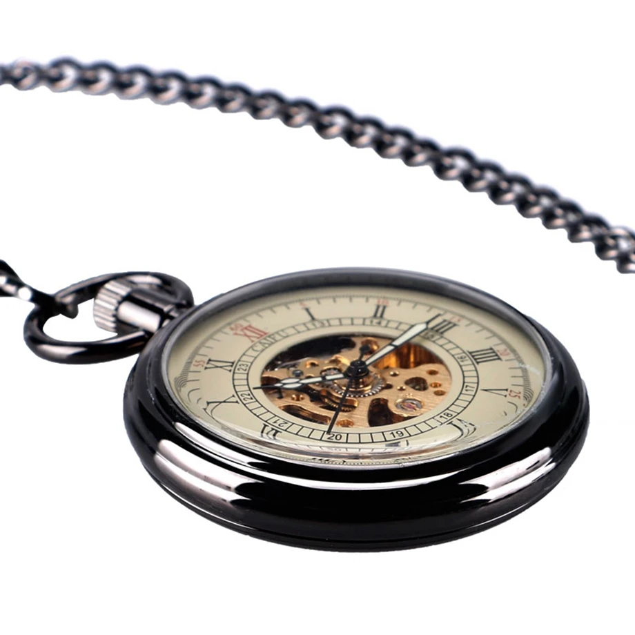 Лидер продаж изысканные антикварные черные Автоматические карманные часы для мужчин и женщин простой подарок Fob часы relogio de bolso