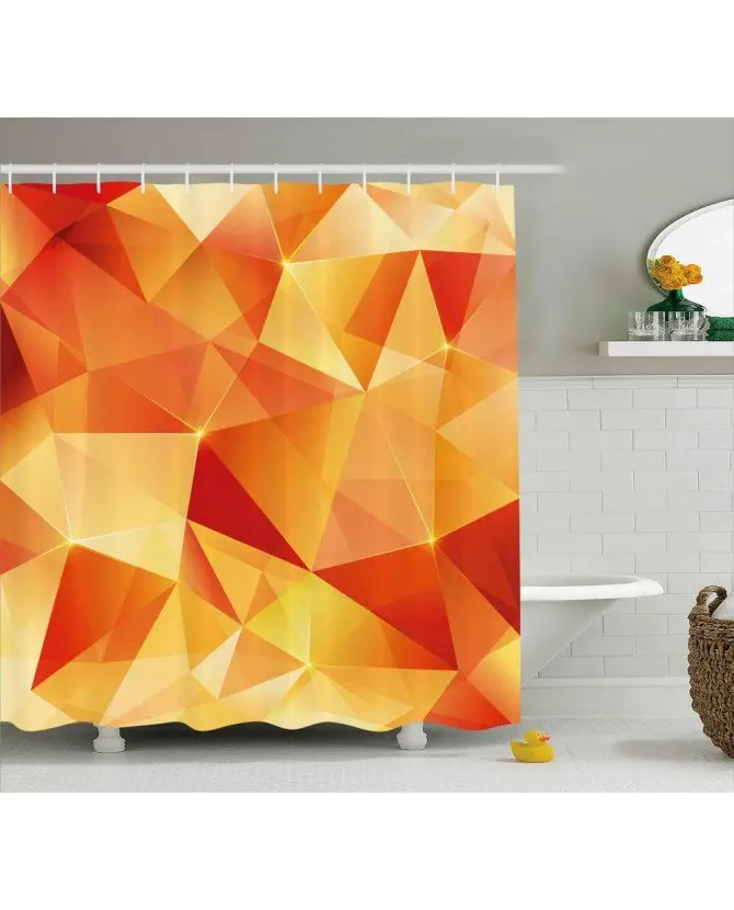 

Abstract Shower Curtain Orange Triangles Art Print For BathroomMildew Resistant And Waterproof Baht Shower