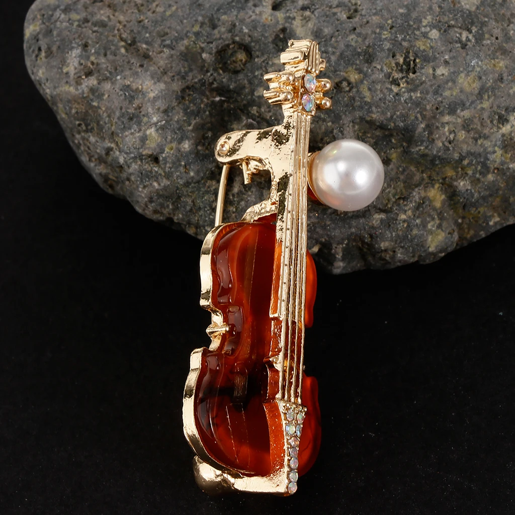 Crystal Rhinestone Musical Instrument Guitar Brooch Pin Women Breastpin Fashion Crystal Guitar Shape Brooch Pin for men women