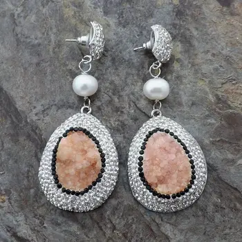 

E112914 White Pearl Druzy Crystal Earrings