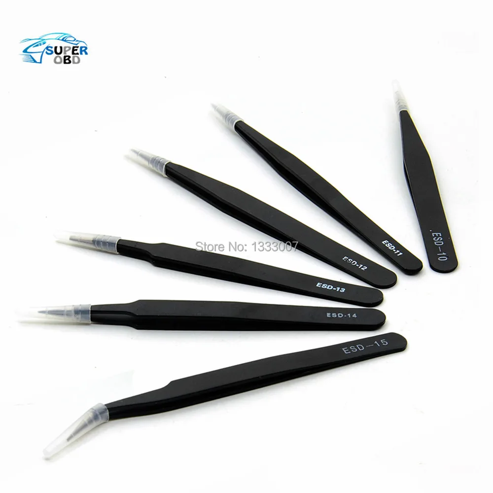 

Electronics Tweezer Forceps Stainless Steel Anti-Static Curved Straight Tool Pincers Pincette Hand Tool Set 6pcs