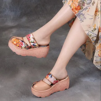 

2019 summer Women Shoes female High Heels Slippers Genuine Leather Women Slippers female sandals