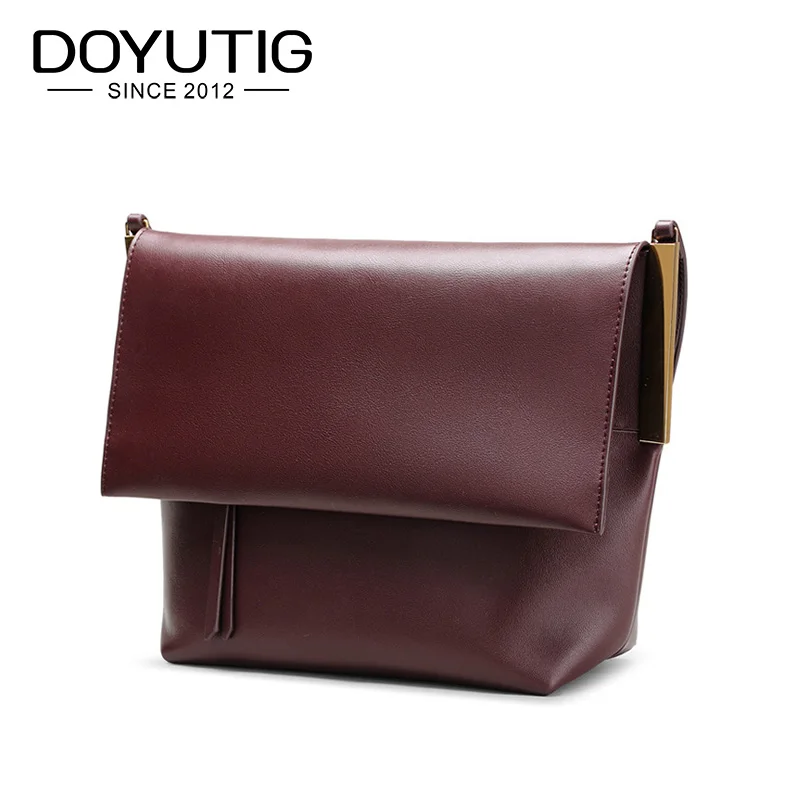 

DOYUTIG European Style Women's Luxury Genuine Leather Cross-body Bags Wine Red Real Cow Leather Shoulder Bags Lady Handbags F632