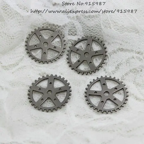 

Sweet Bell Free shipping 40pcs/lot 25mm black Vintage Metal Alloy Gear Jewelry Charm Jewelry Pendant Findings
