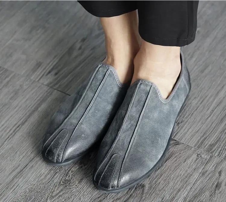 Yatntnpy бренд натуральная замшевая обувь мужская повседневная обувь Для мужчин высокого качества на плоской подошве без застежки мокасины в стиле ретро кожаные туфли - Цвет: gray