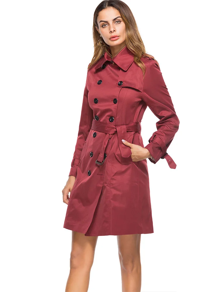 

Trench Coat Women's Casual Solid Plus Size Double Breasted Trend Ladies Khaki Fashion Designer Slim European Women Clothes 2019