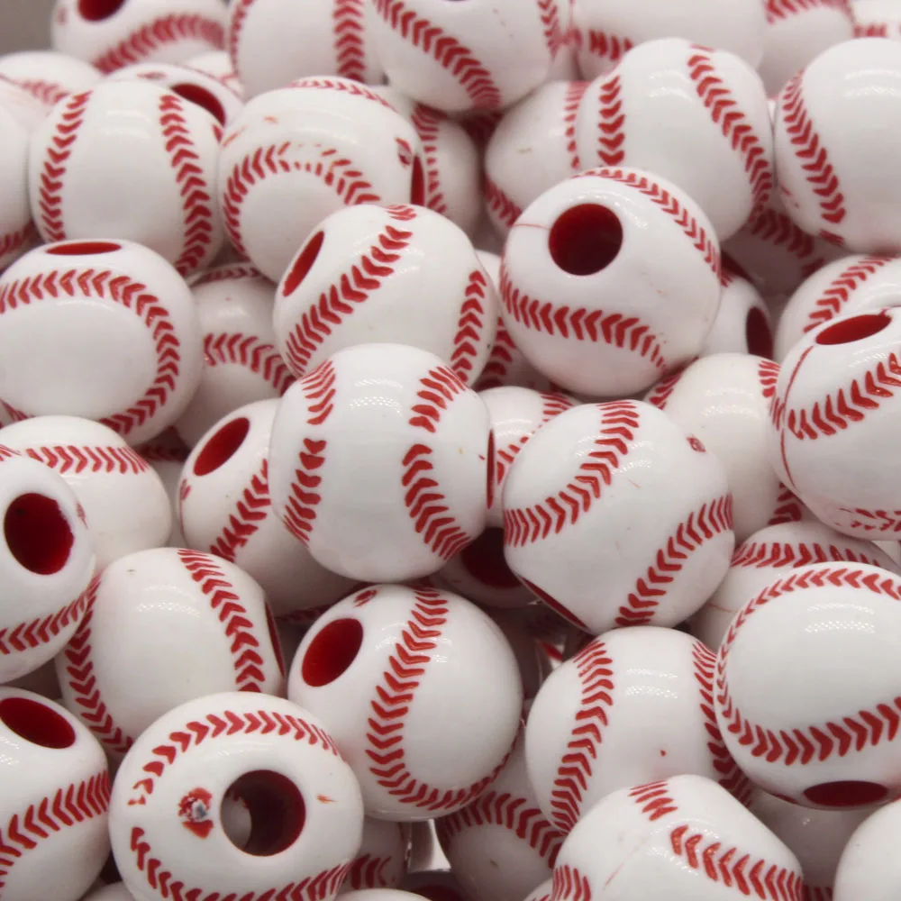 

500pcs 12mm Sporty Acrylic Beads Tennis Ball Pattern Beads Large Hole Spacer Beads for DIY Jewelry Making