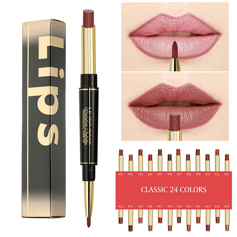 

High Quality 1 Pcs 2 in 1 Double Ended Lipstick Lip Liner Pencil Waterproof Moisturizing Cosmetics