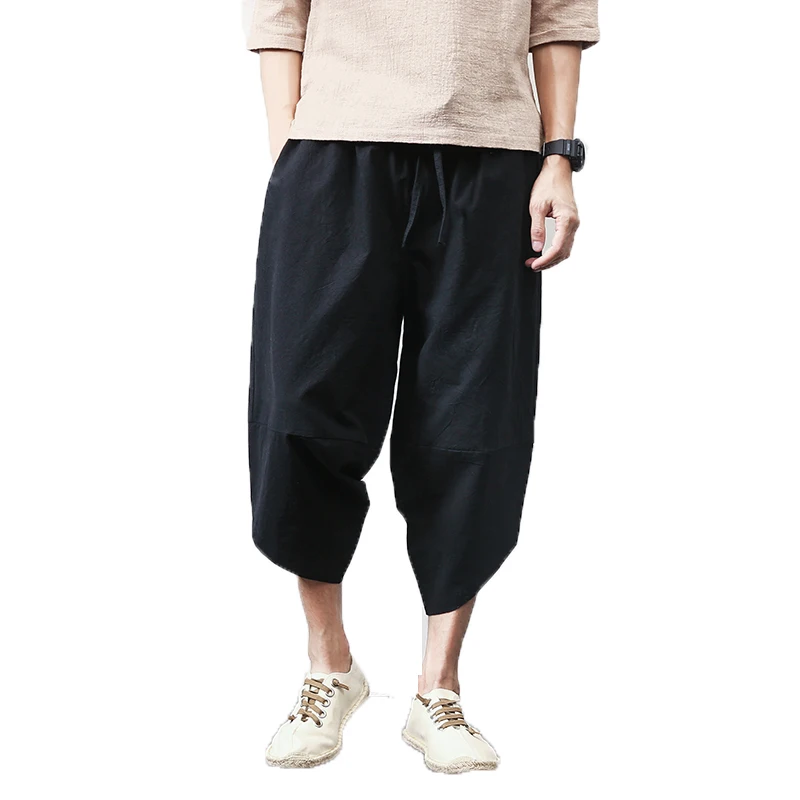 Hot sale Summer Linen Hip Hop Harem Pants Men Casual Wide Leg Pants Cross Bloomers Trousers Joggers M-5XL dropshipping