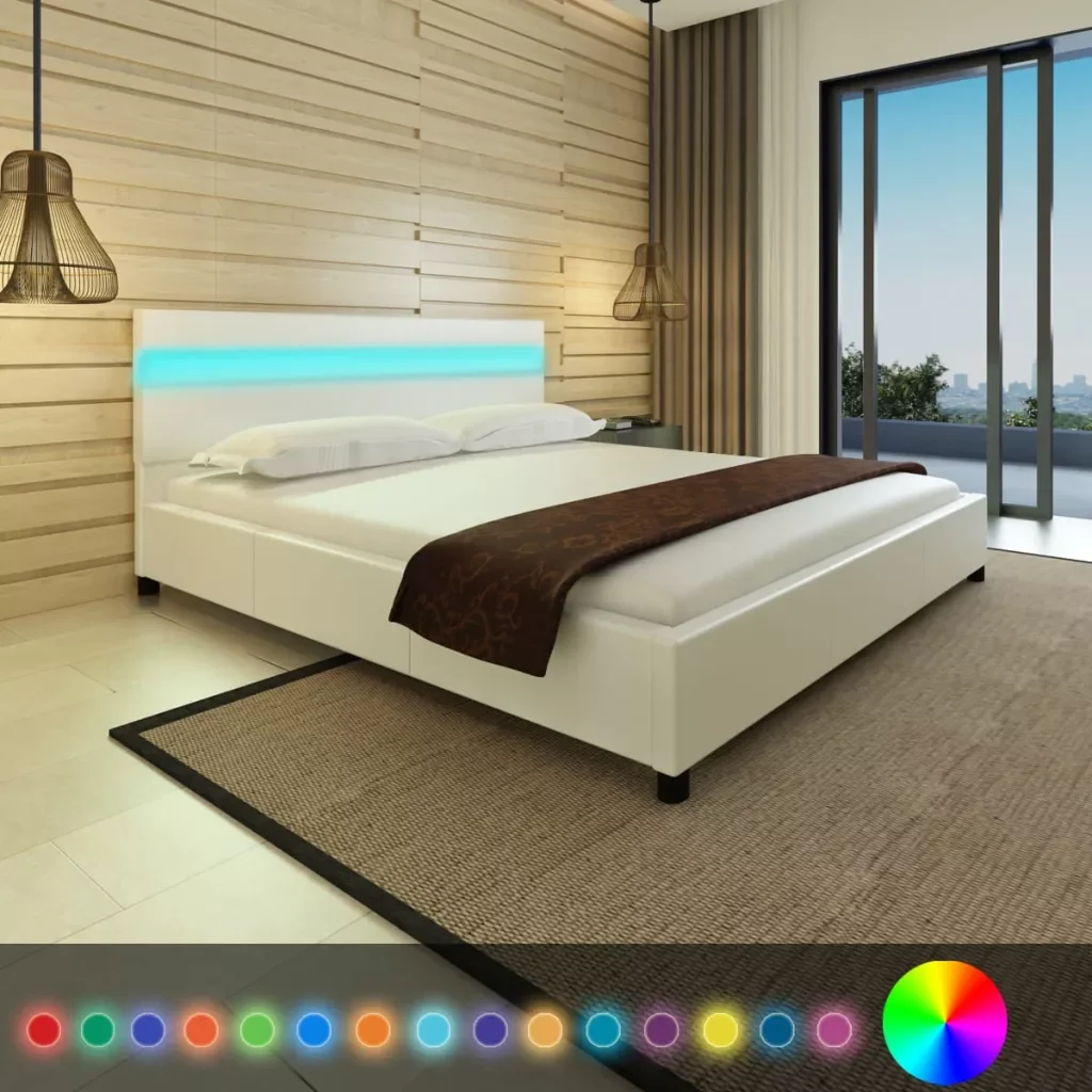 

New Artificial Leather Frame with LED Headboard Bed Frame 3 Sizes Bedroom Furniture 2 Colors Optional bedstead Fast Shipping