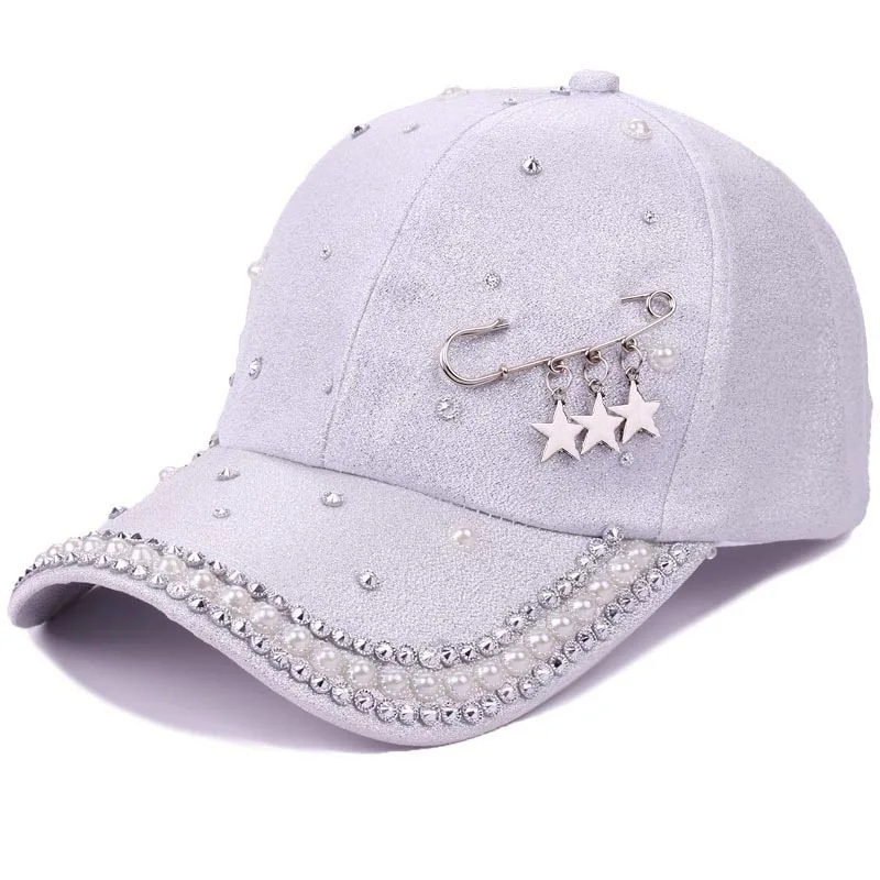2018 women's novelty hat new pearl cap custom design star rings pin