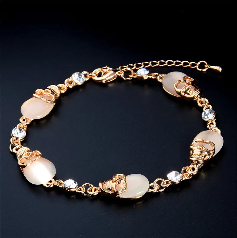 

H:HYDE Wonderful Gold Color charming Austrian crystal Bracelet Pink Natural Stone Opal Chain Bracelets Jewelry for gifts