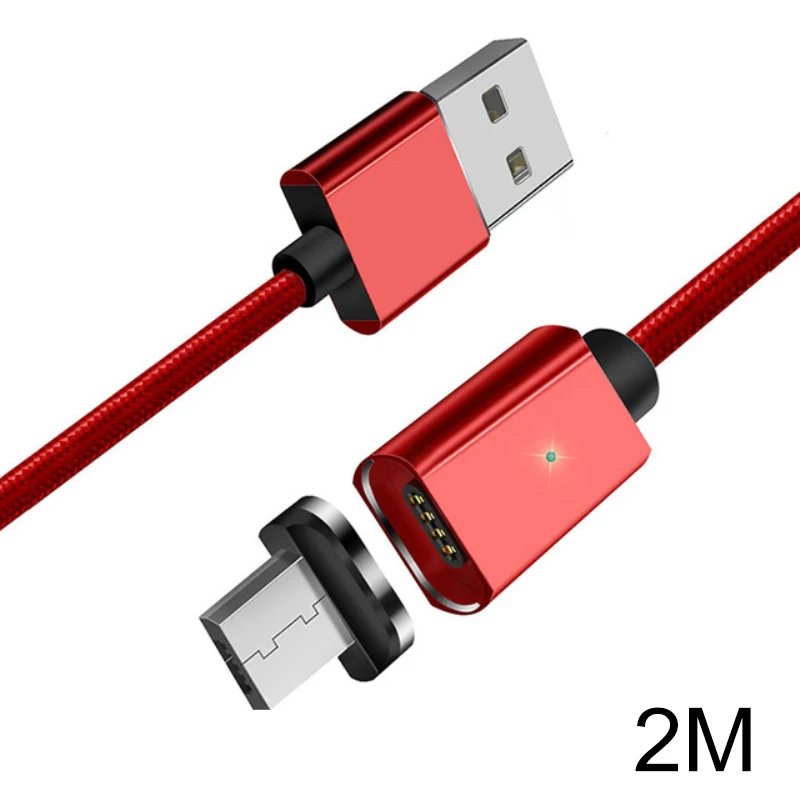 Магнитный кабель Micro USB для синхронизации данных нейлоновый Плетеный светодиодный индикатор магнитное зарядное устройство, кабель с поддержкой зарядки для большинства популярных Android - Цвет: red 2m