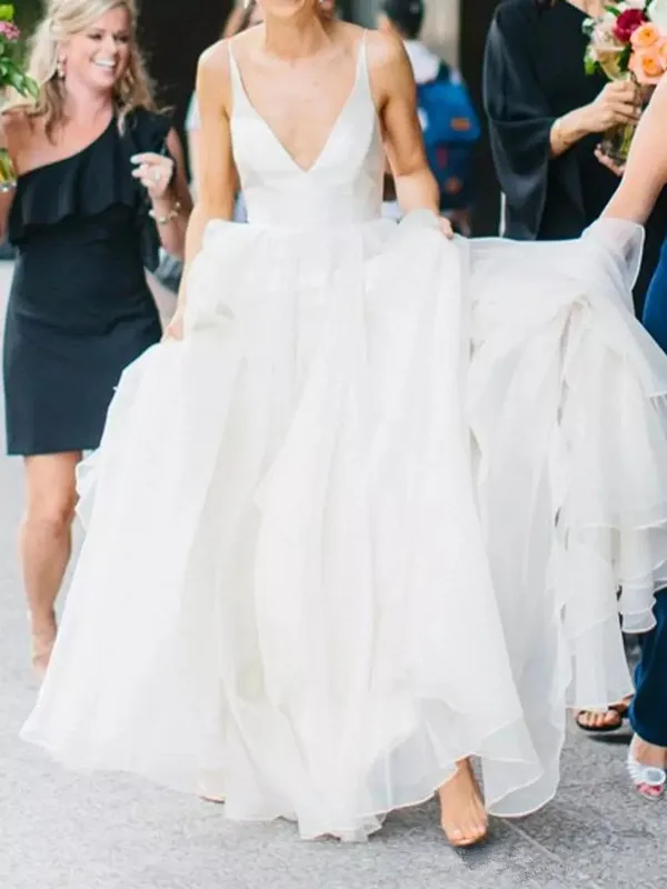 

Sexy Beach Wedding Dresses Spaghetti Deep V Neck Floor Length Backless Chiffon Summer wedding Bridal Gowns Vestido De Novia