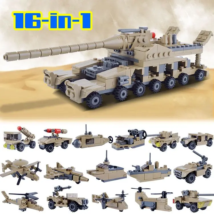 

16pcs in 1 Big Tank Thunder Fire Military Weapons Toys German Railway Gun Dora Vehicle Model Building Blocks Kazi KY84031