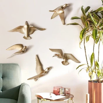 

5Pcs Modern Seagulls Seabirds Living Room Home Wall Hanging Decor Gold