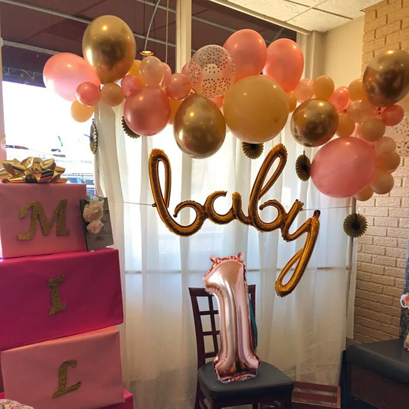 40 дюймов номер 1 Baby Shower розовое золото, розовый синий надувные цифры из гелия 1-й День рождения украшения девочка мальчик поставки воздушные шары