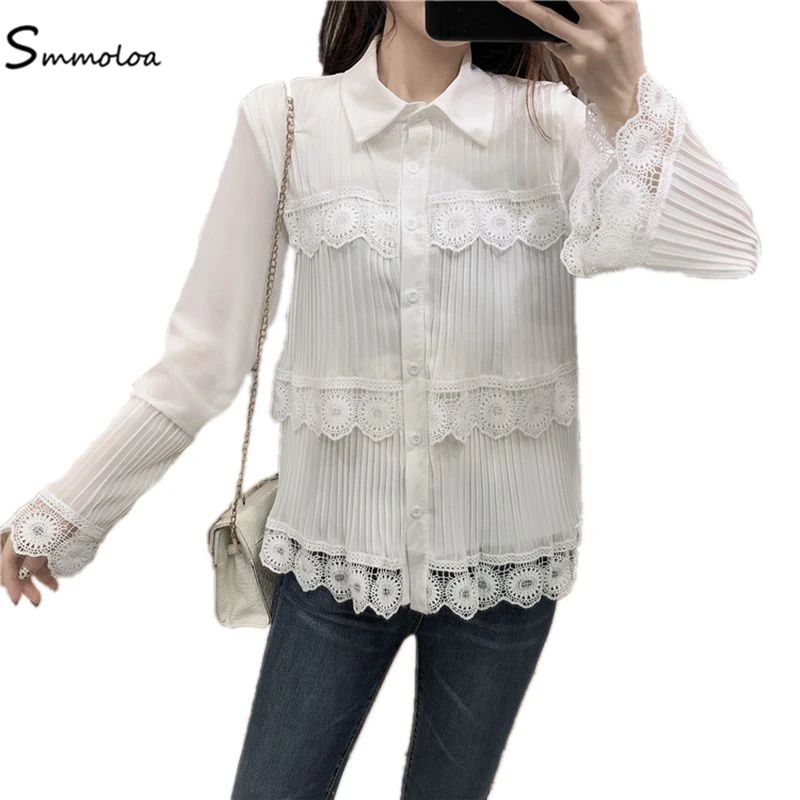Smmoloa элегантный цветочный кружевная блузка рубашка для женщин сезон: весна-лето выдалбливают топы корректирующие корейский стиль