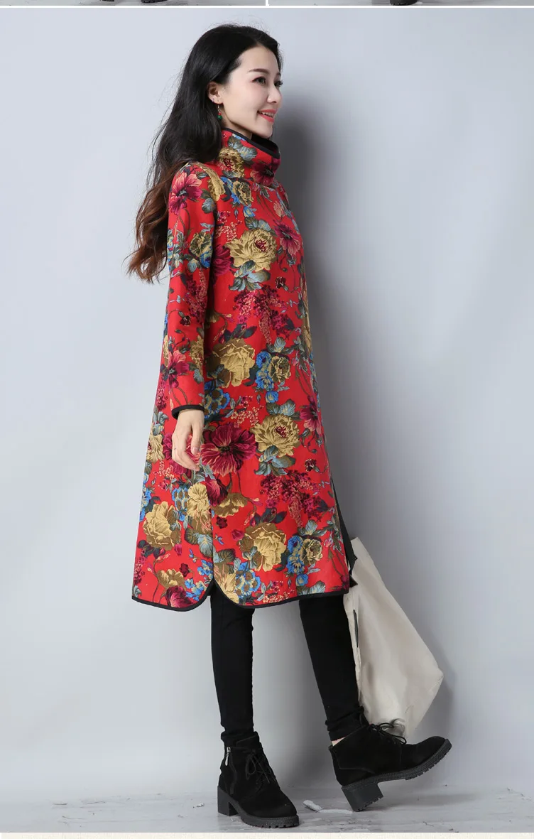 Saiqigui, осенне-зимнее платье, толстая водолазка, длинный рукав, женское платье, повседневное свободное ТРАПЕЦИЕВИДНОЕ хлопковое льняное платье vestidos