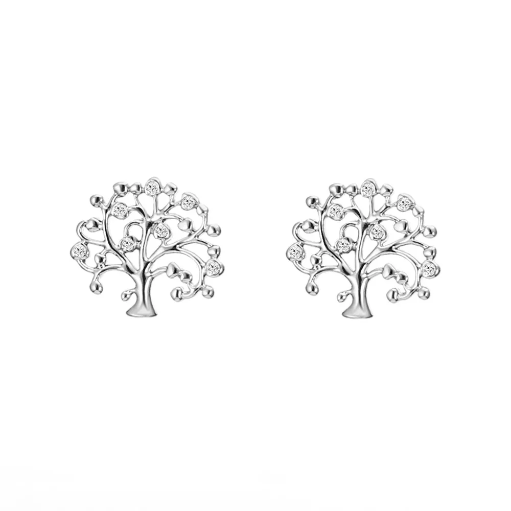 Маленькие серьги-гвоздики «Древо жизни» для женщин, серьги с кристаллами AAA, золотые, серебряные, модные ювелирные изделия, свадебные подарки, Прямая поставка - Окраска металла: Platinum