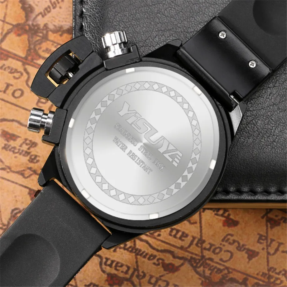 YISUYA Men Wristwatches Pilot Style Japan Quartz Watch Date Day Six Hands Silicone Band  Chronograph Aviator Boy birthday Gift (1)