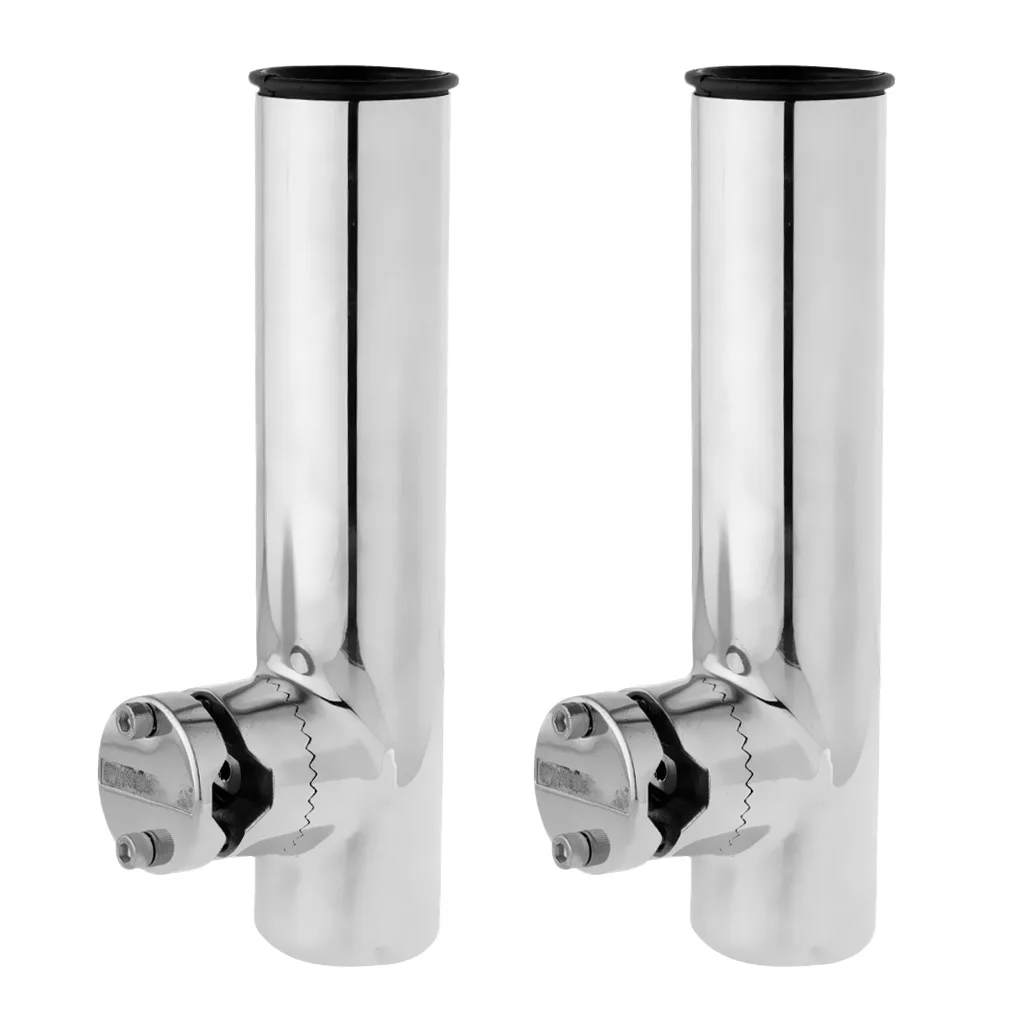 2x Multi 360 Degree Rotation Stainless Steel Fishing Rod Holder Boat Tackle Clamp On Rail Mount Silver for Kayak Canoe Boat