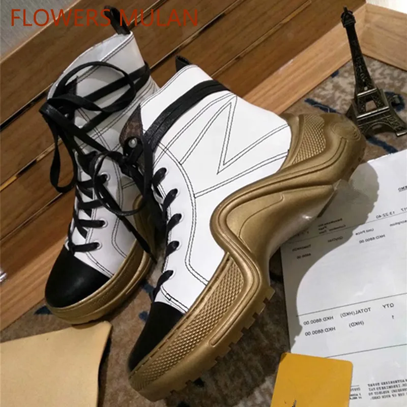 

Archlight Silver Gold Leather Casual Shoes Ultra Fashion Booties Lace Up Chunky Heels Trainers Multi Colors Sneakers For Women's