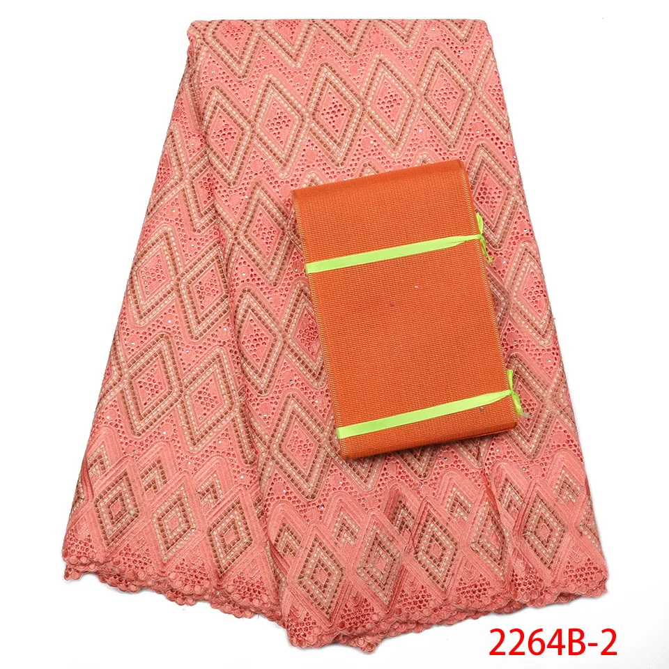 

2019 New Arrivals Peach African Embroidered Lace Fabrics French Swiss Voile dry cotton Fabric With Stones Add aso oke AMY2264B-2