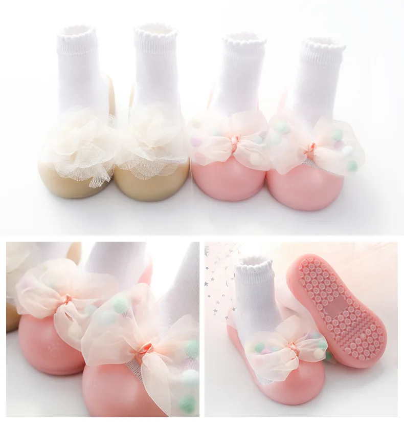 Kids Baby Boy Indoor Socks Anti Slip Warm Winter Shoes Sock with Rubber Soles  bebe Lace Bow slippers walker soft shoes boy girls Anti-skid Soft  Shoes Socks (6)