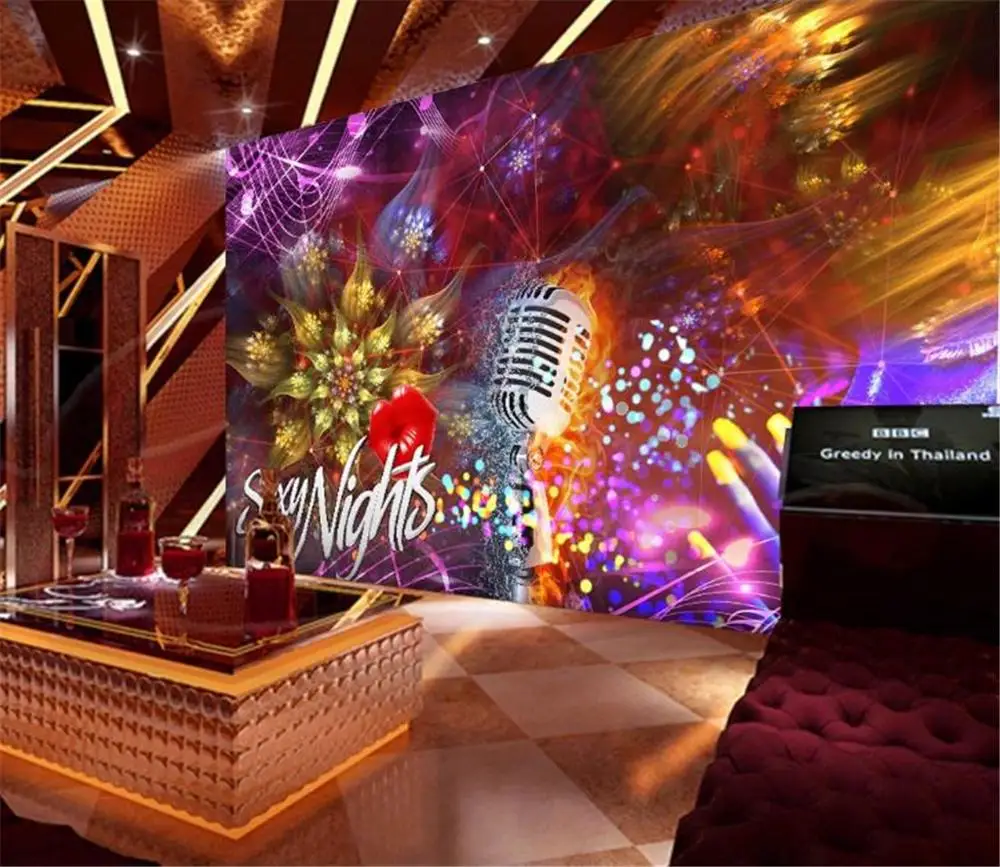 Discount For Cheap Wallpaper Dazzling purple gold flower sexy night music staff ten bar KTV background wall decoratio