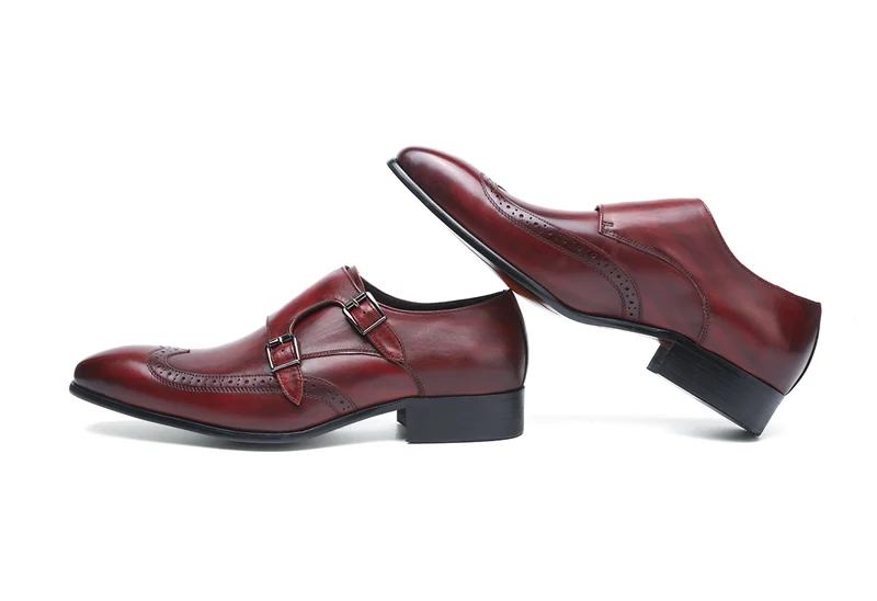 FELIX CHU/Высококачественная Мужская официальная обувь из натуральной кожи; вечерние модельные свадебные туфли с острым носком; цвет бордовый, черный; модельные туфли с ремешком