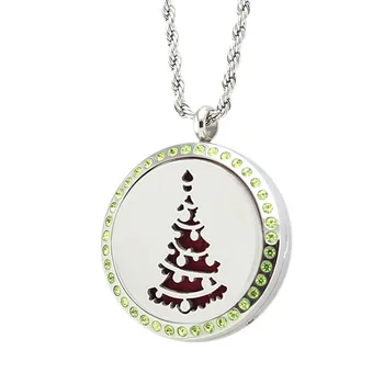 

5PCS 30mm Christmas Day Christmas Tree Pattern Crystal Stainless Steel perfume Locket Essential Oil Diffuser Locket Pendant