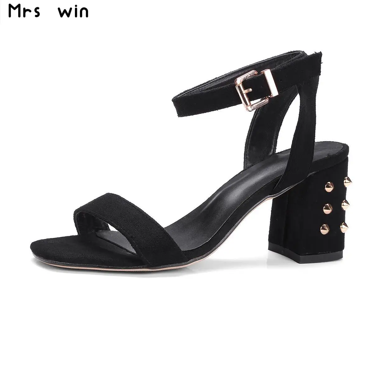 

2017 New ankle strap women sandals rivets thick high heels sandals women casual summer shoes woman black red apricot