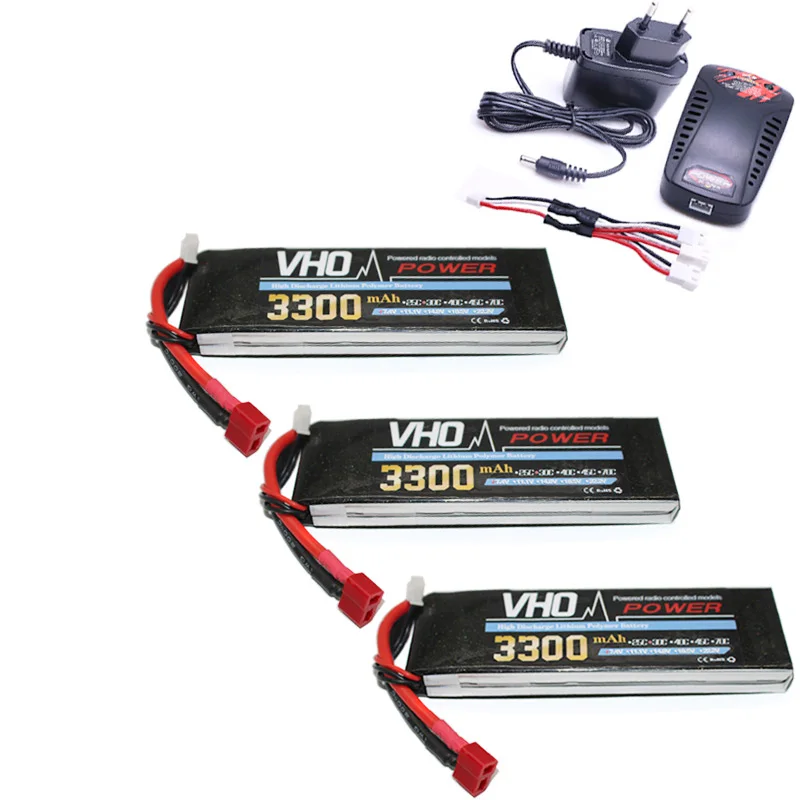 

VHO RC Drone LiPo battery 3pcs 2S 7.4V 3300mAh 30C and EU charger For RC Airplane Helicopter Quadrotor Truck Li-ion battery