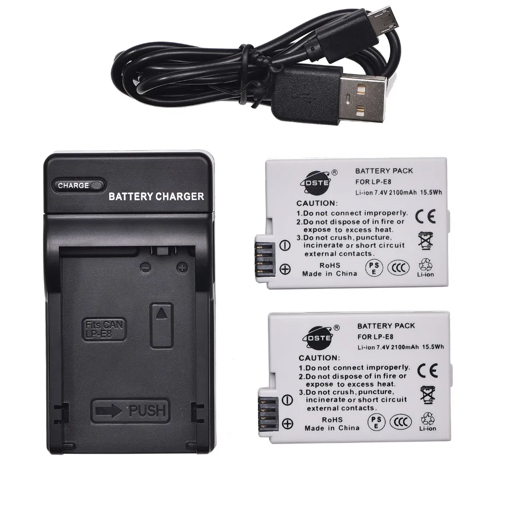 

DSTE 2PCS LP-E8 lp-e8 Camera Battery With USB Port Charger for CANON 700D 550D 600D 650D X4 X5 X7i X6i T2i T3i T4i T5i