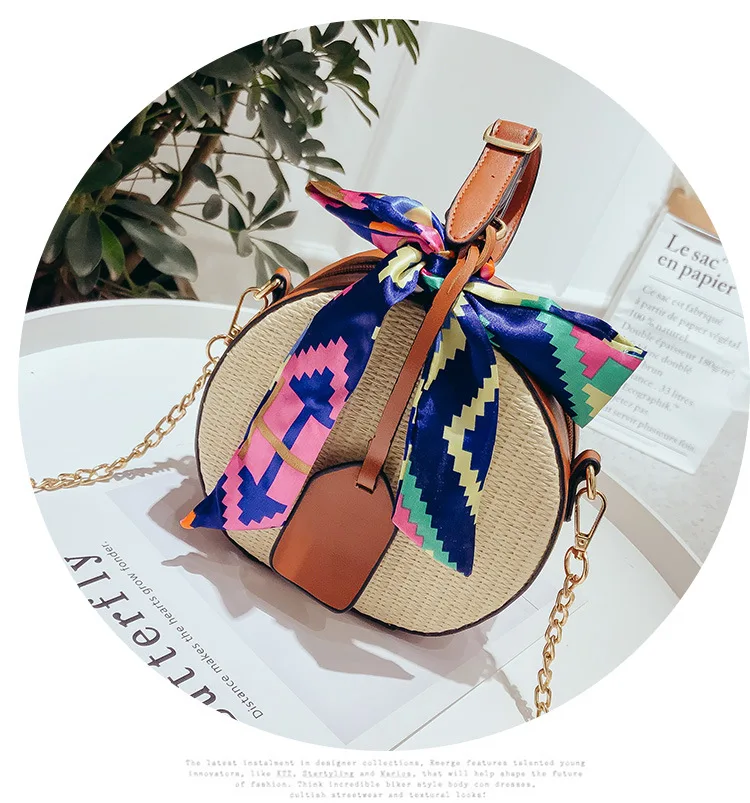 Новая соломенная сумка, модная женская сумка через плечо, ручная плетеная Сумка из ротанга, круглая пляжная сумка, сумочка