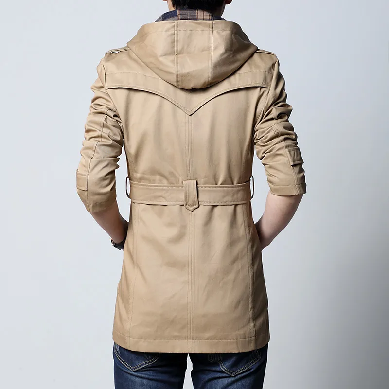 2020 Fashion outwear long coat men trench puls size 5XL male clothing slim fit black and khaki Free shipping